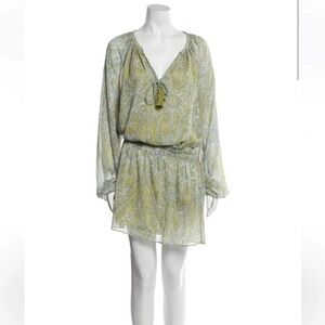 Ramy Brook Brinley Mini Dress Green Blue Paisley‎ Long Sleeve Womens Medium